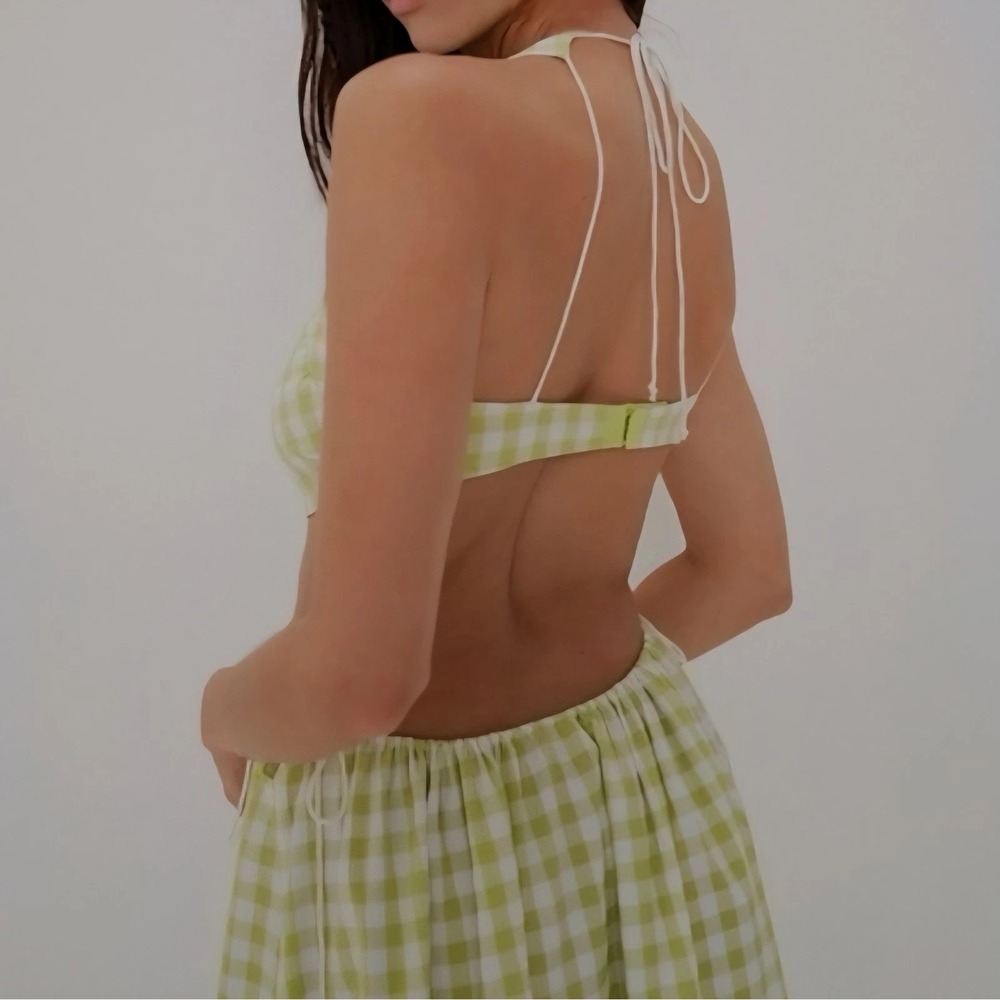 For Love And Lemons Lime Check Midi Dress gingham cut out. Fun flirty sexy - Picture 5 of 10